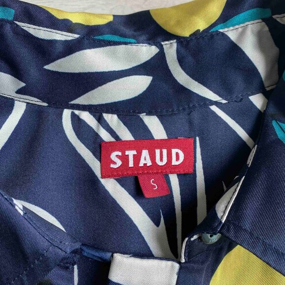 STAUD Parke Lemon Print Tunic Shirt Size S Lightweight Artsy Lagenlook Vacation - Picture 4 of 11